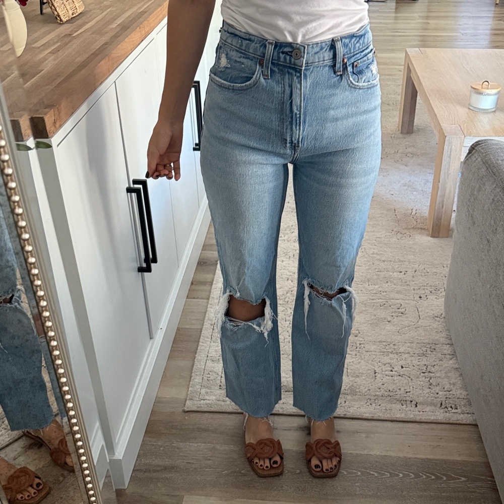 Abercrombie & Fitch Light Blue Ripped Straight Leg Jeans